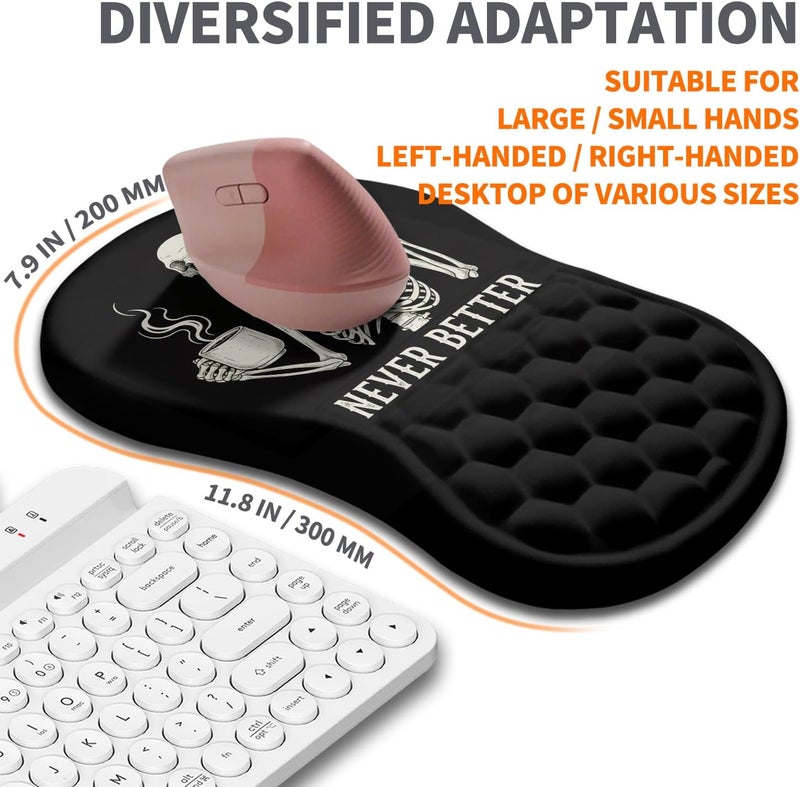 Armanza Ergonomic Joint Wrist Support Mouse Pad with Memory Foam Cushion Massage Bump, Carpal Tunnel Pain Relief Mousepad Slope Design for Wrist Rest, 11.8x7.9 in, Funny Skeleton - Image 5